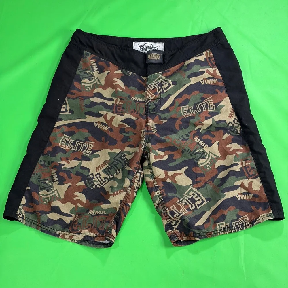 MMA Elite Board Shorts Mens M Camo Logo Graphic Training Combat Trunks Y2K-style